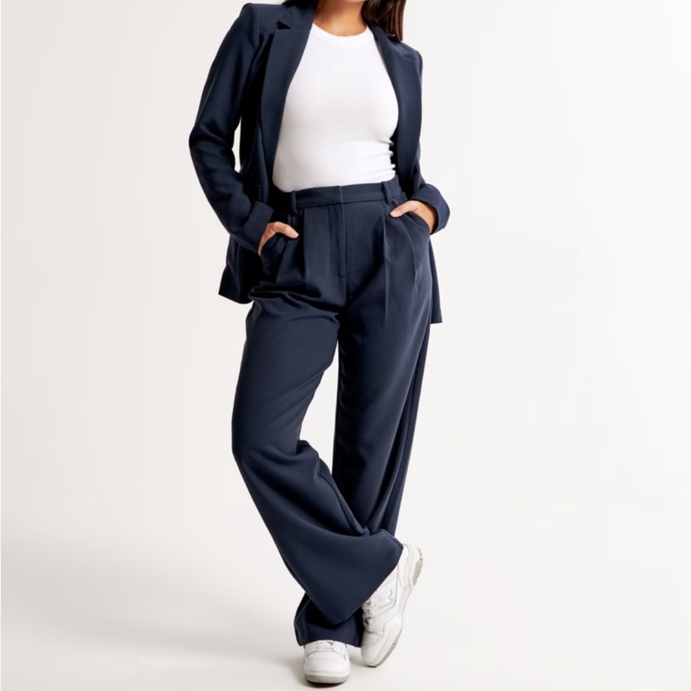 Navy blue Curve Love A&F Sloane Tailored Wide Leg Pant
